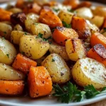 Oignons, Carottes et Pommes de Terre Rôtis au Four