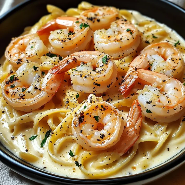 Pâtes crémeuses ail crevettes
