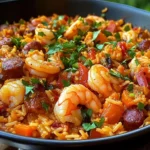 Jambalaya créole au poulet, crevettes et saucisses