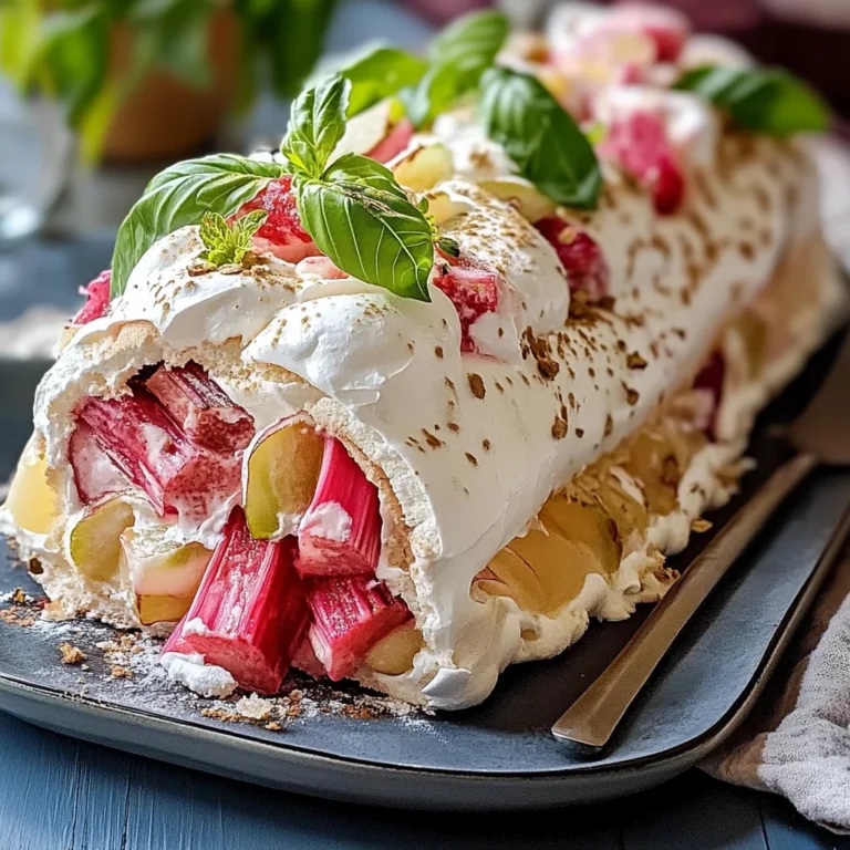 Pavlova roulée rhubarbe mascarpone