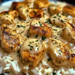 Poulet crémeux et riz en sauce